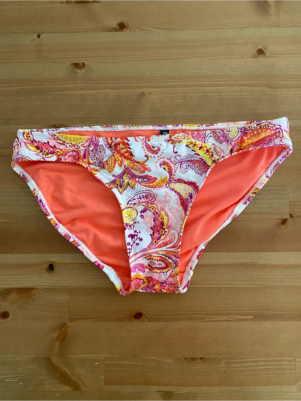 Lauren Ralph Lauren coral white paisley bikini swim bottom Sz S-M? 15” waist